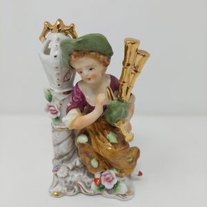 Vintage UCAGCO Japan Musician Girl With Bagpipes Colonial Style Musical Figurine